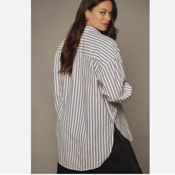 Anthropologie Maeve The Bennet Buttondown Shirt Indigo Stripe MP  M Petite NWT - Picture 5 of 8